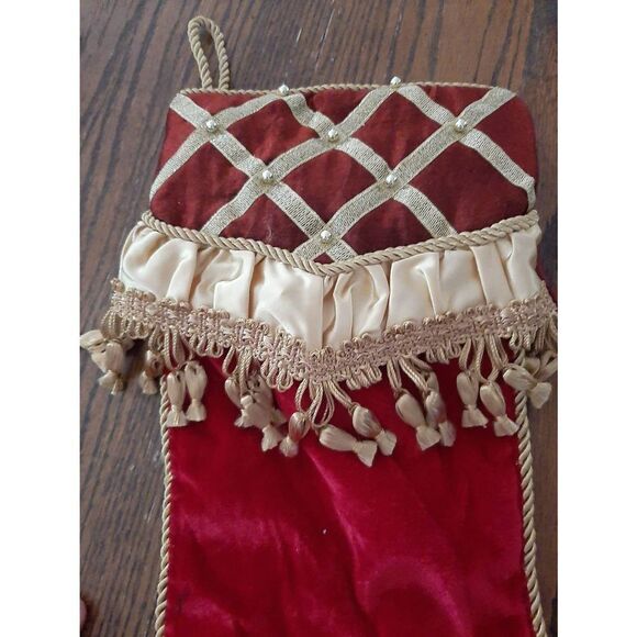 Lot 2 Fancy Christmas Holiday Stockings Red Gold Green - Picture 3 of 8